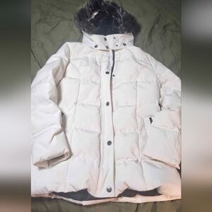 White Puffer Jacket with Fur Hood size large